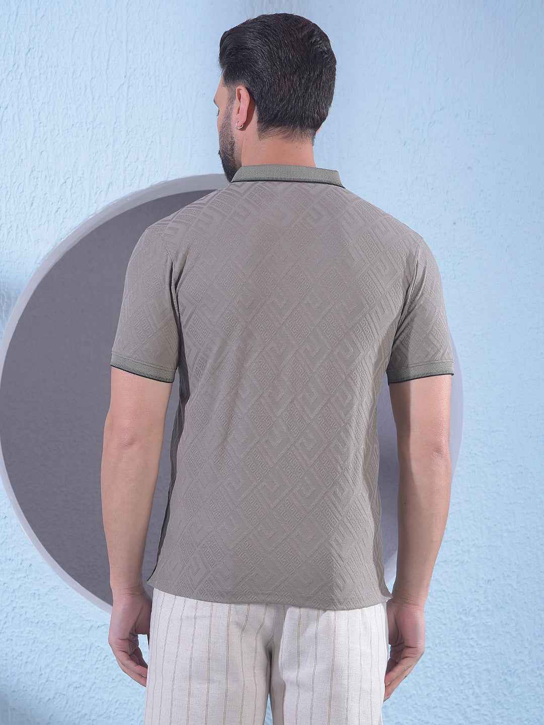 Olive Jacquard Polo Neck T-Shirt