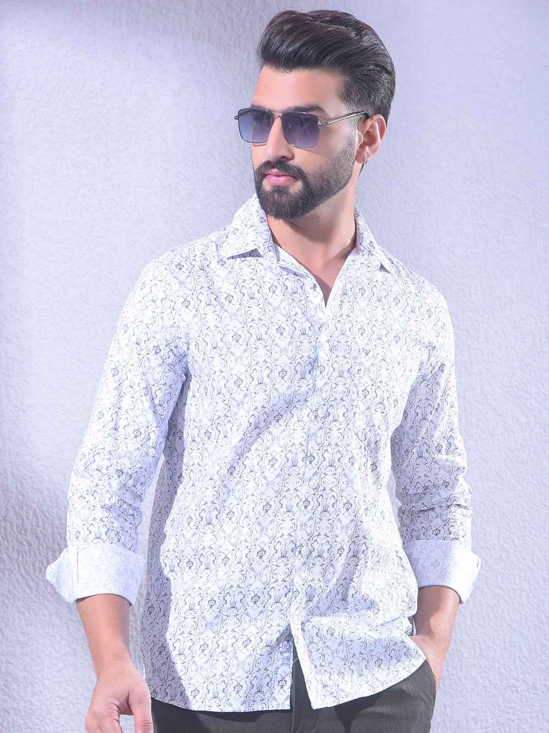 White Printed Modal Shirt