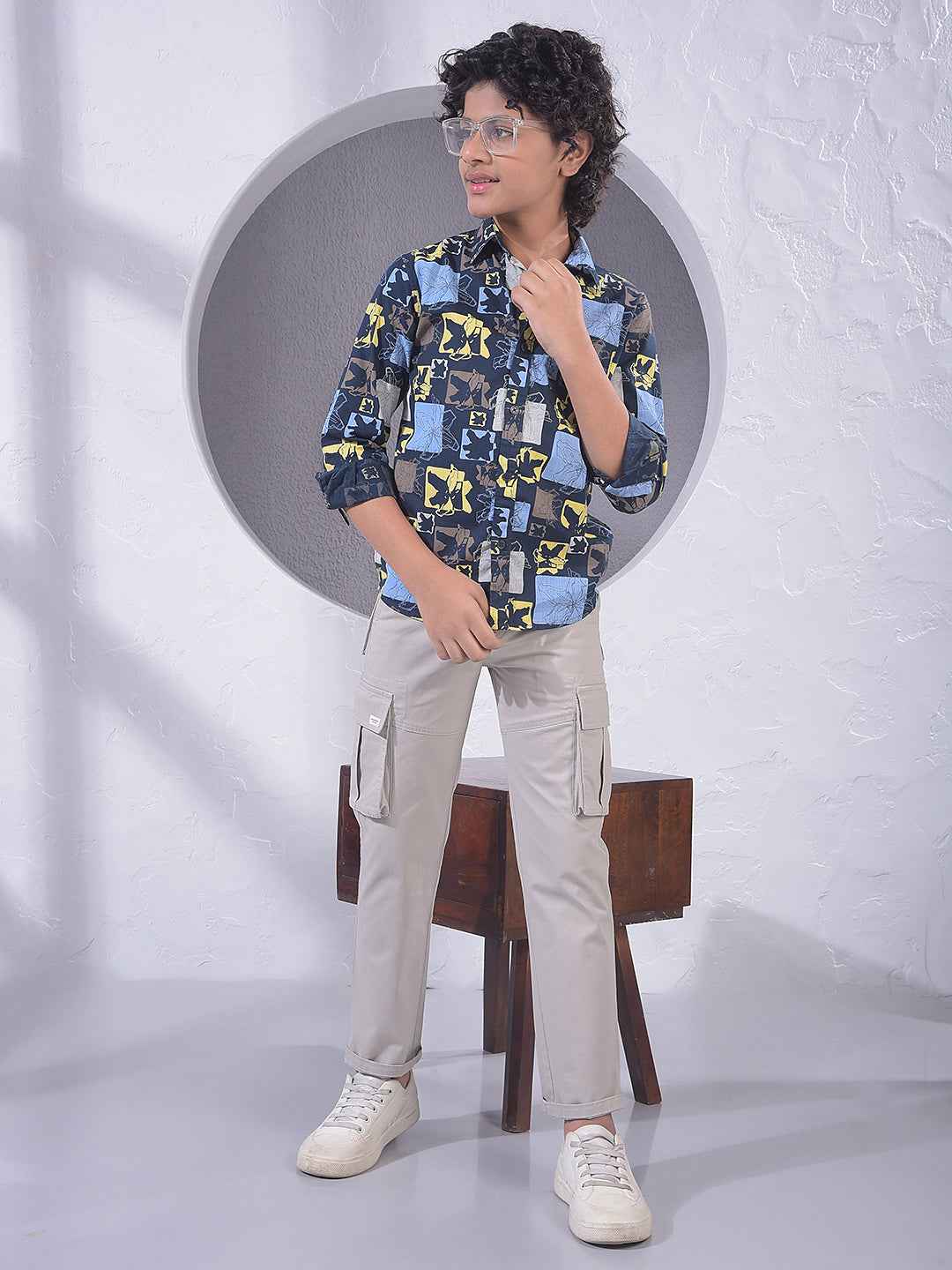 Blue Printed 100% Cotton Shirt