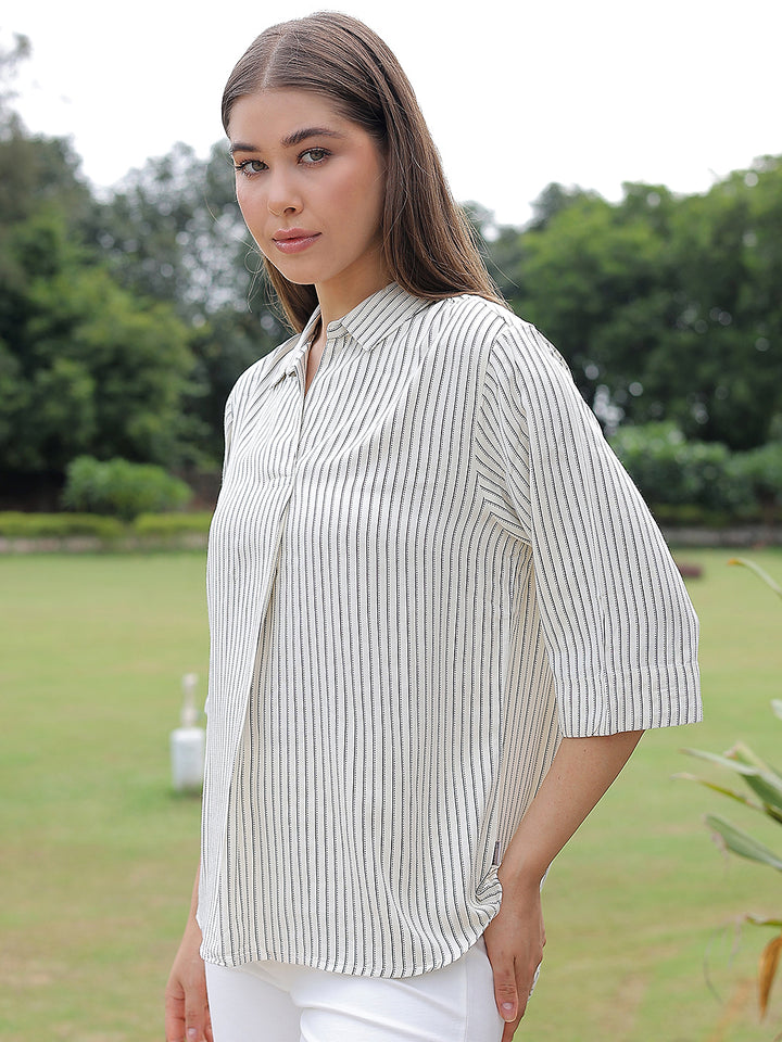 White Vertical Stripes Top