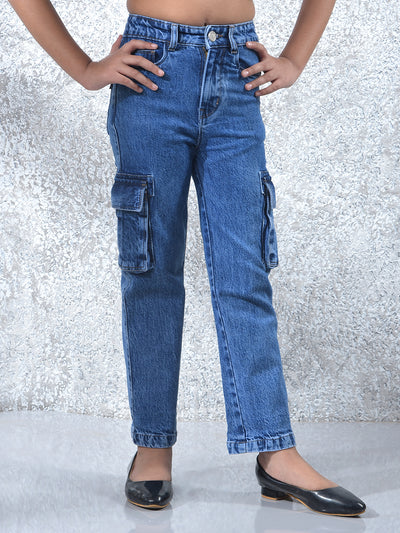 Blue 100% Cotton Cargo Jeans