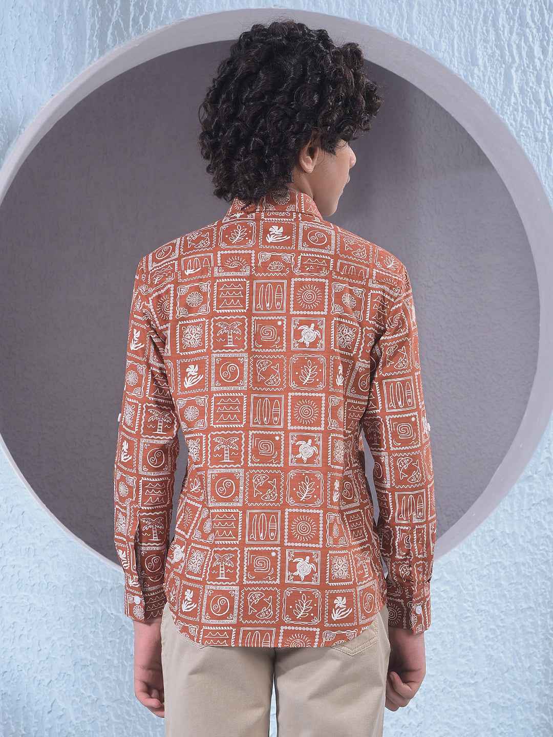 Brown Motif Print Shirt