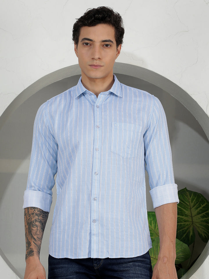 Sky Blue Vertical Stripes Shirt