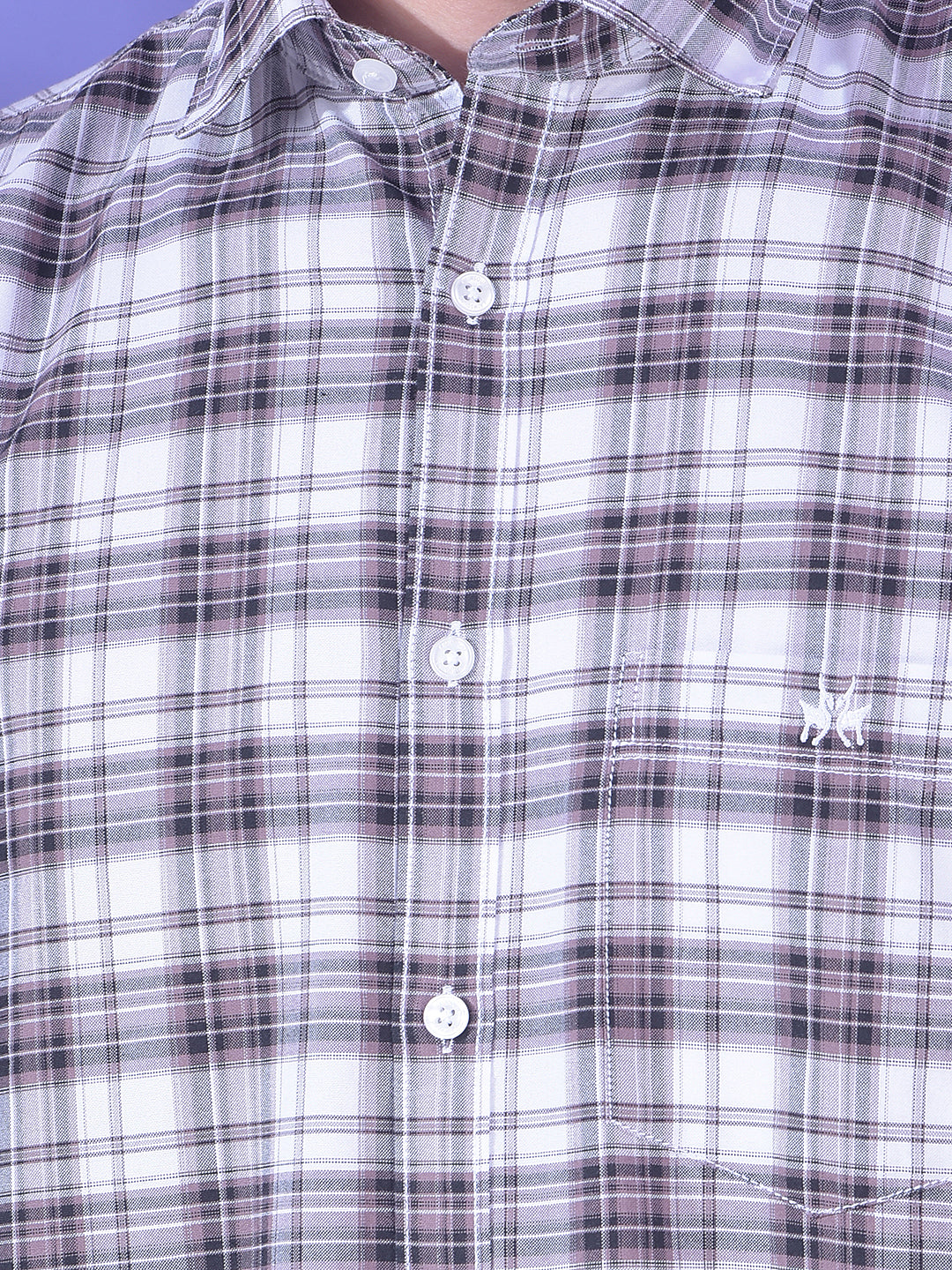 Brown Checked 100% Cotton Button-Down Collar Shirt
