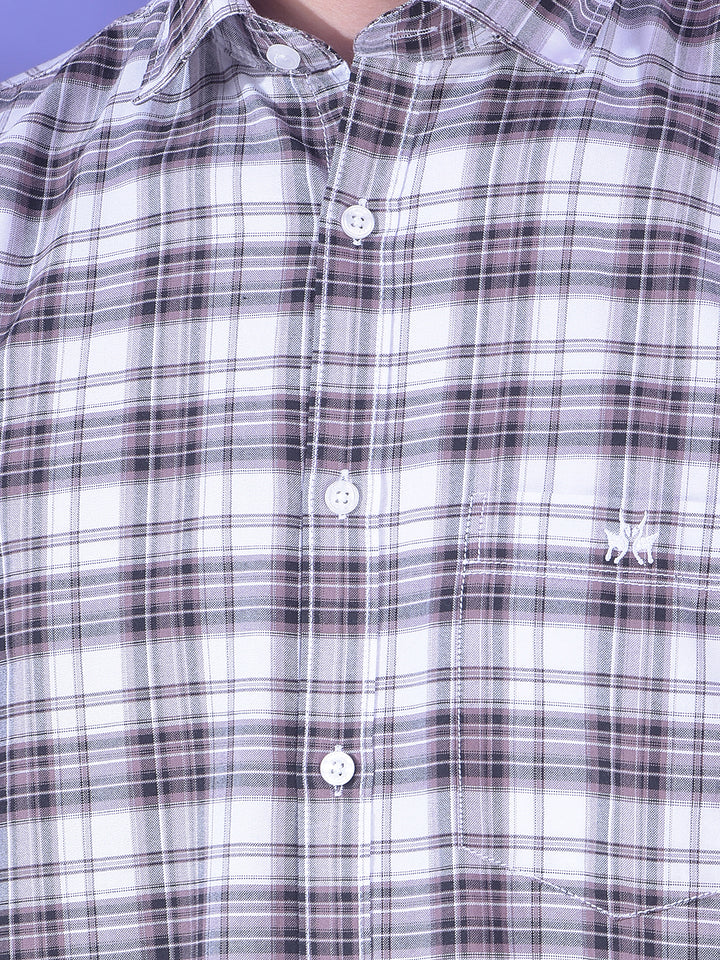 Brown Checked 100% Cotton Button-Down Collar Shirt