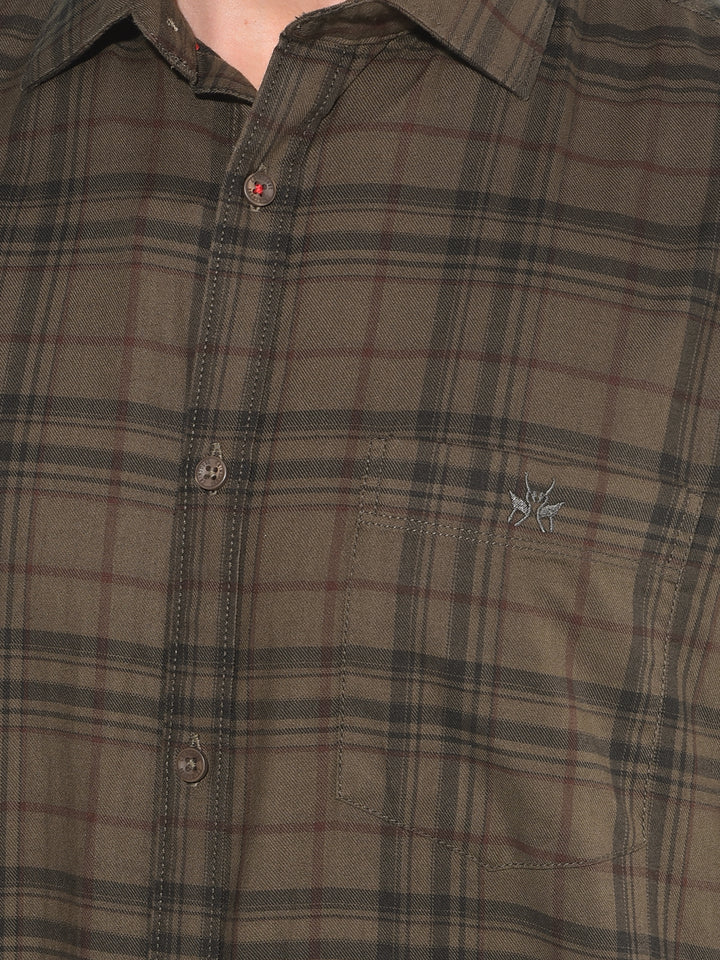 Olive Tartan Check 100% Cotton Shirt-Men Shirts-Crimsoune Club