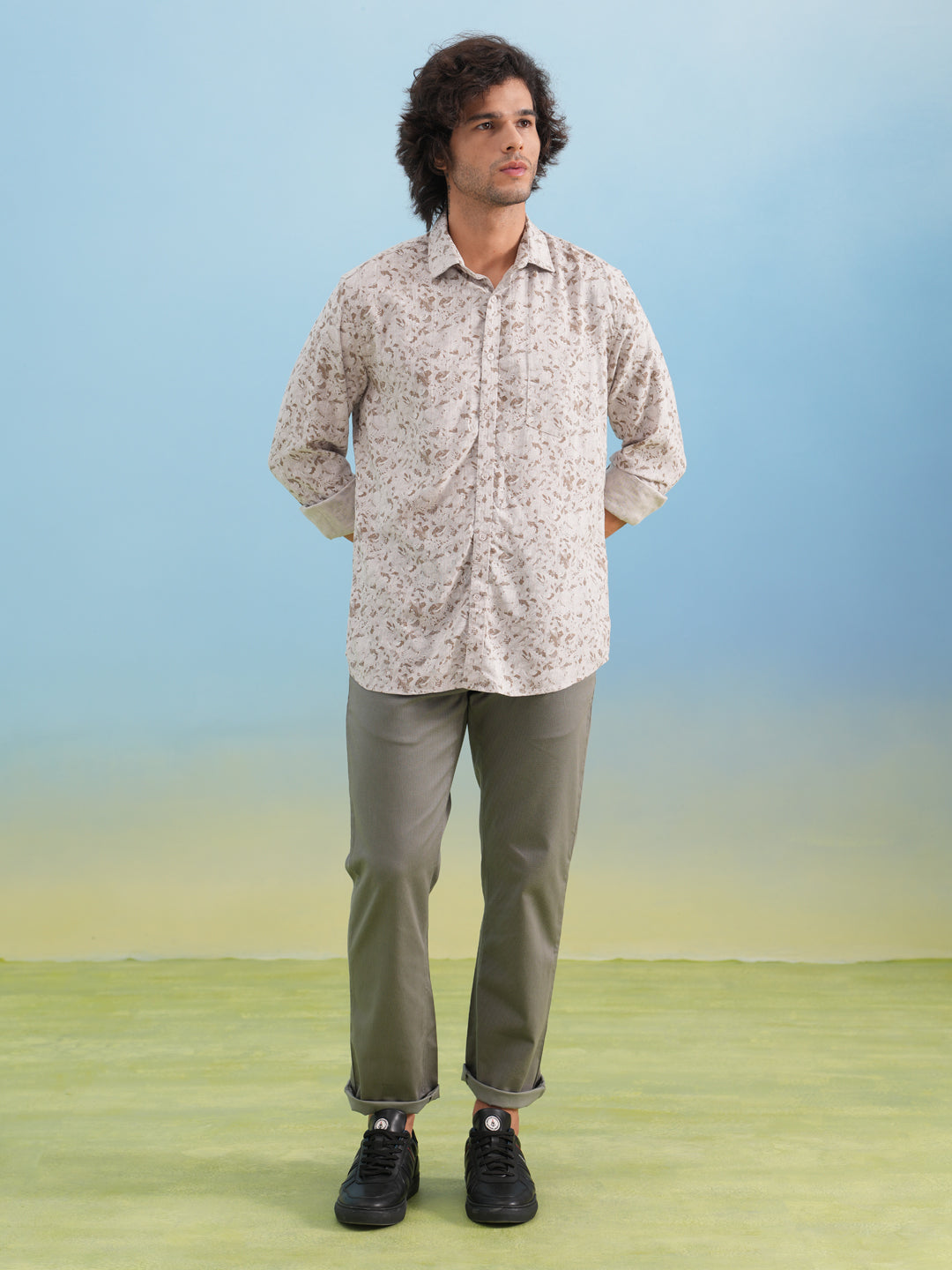 Grey Floral Print Shirt