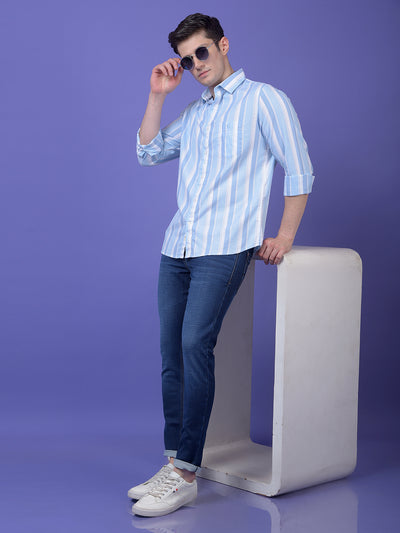 Blue Vertical Stripes 100% Cotton Shirt