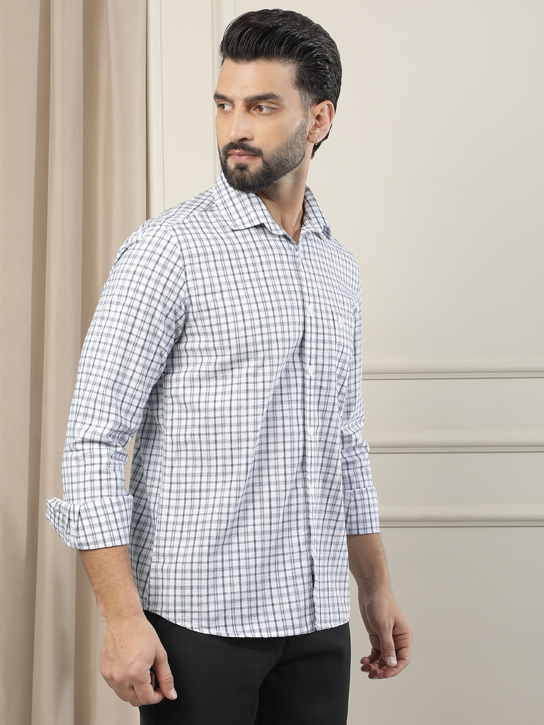 White 100% Cotton Checked Shirt