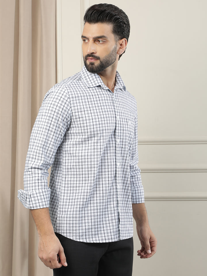 White 100% Cotton Checked Shirt