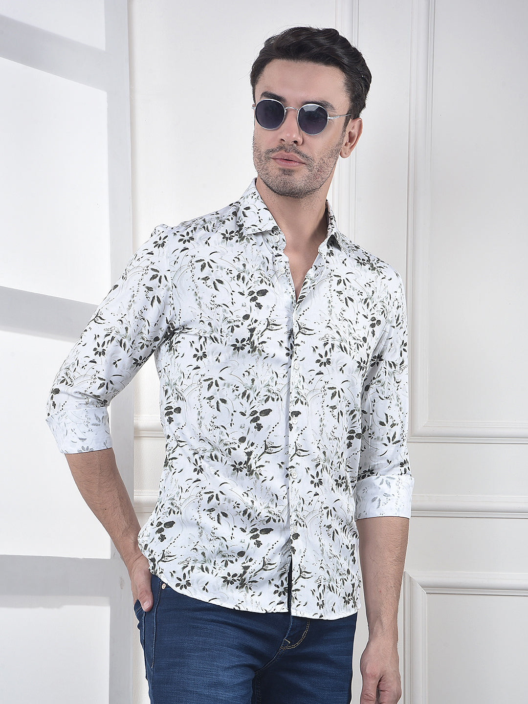 White Floral Print Shirt