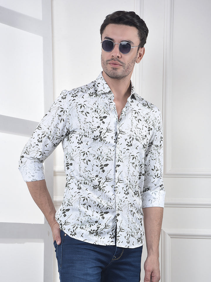 White Floral Print Shirt