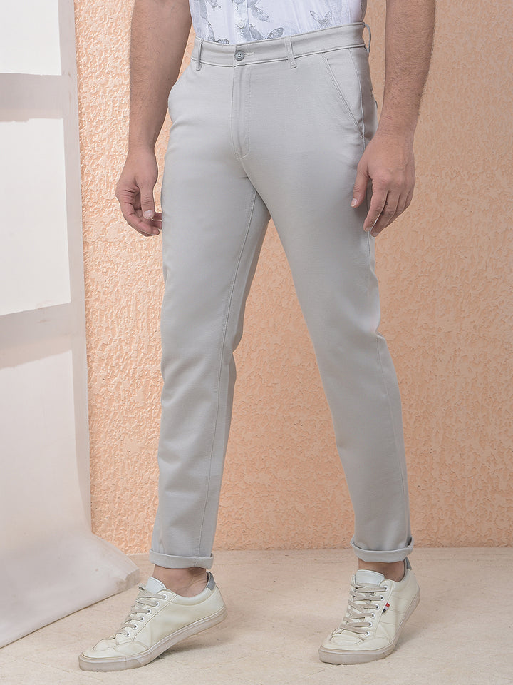 Grey Soft Texture Cotton Trousers