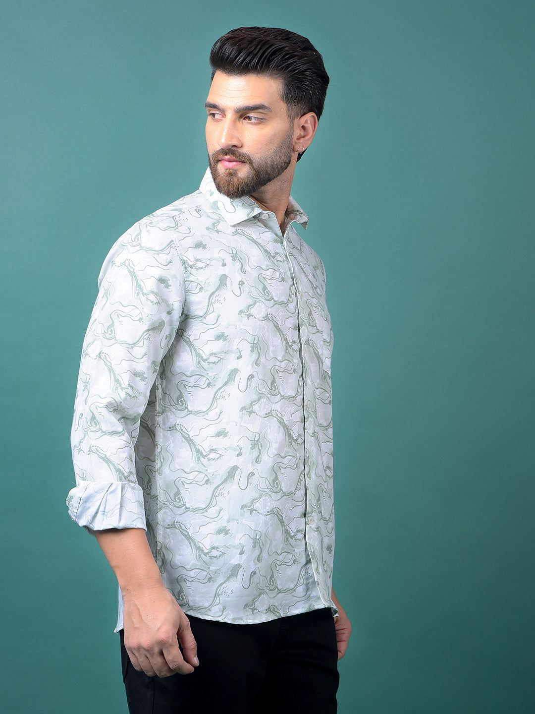 Green Abstract Print Shirt-Men Shirts-Crimsoune Club
