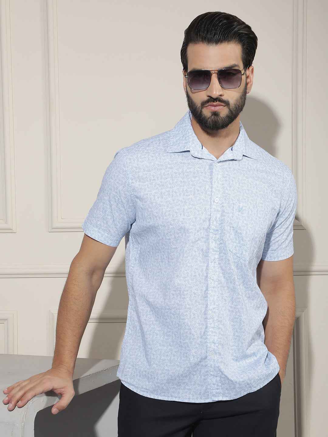 Sky Blue Geometric Printed Shirt