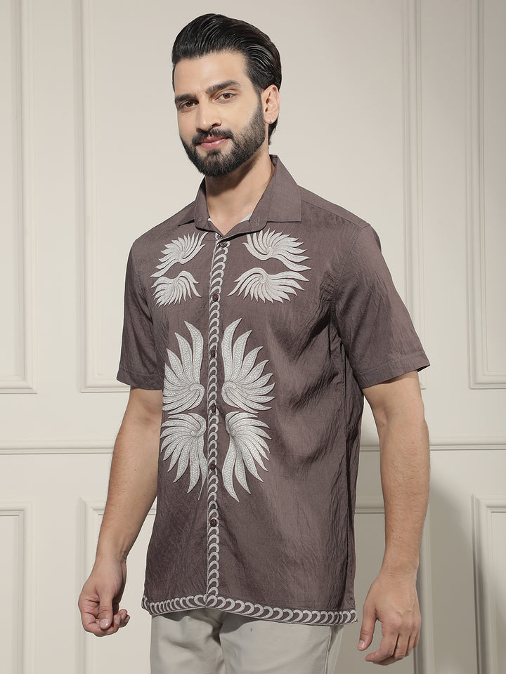 Refined Walnut Brown Printed Shirt