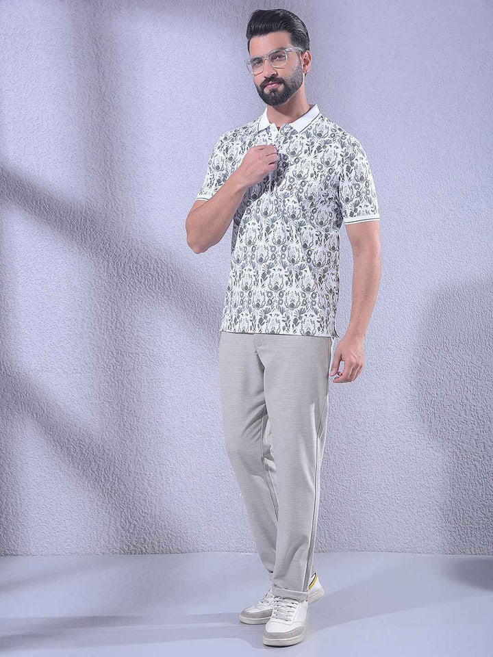 Green Floral Print Polo Neck T-Shirt