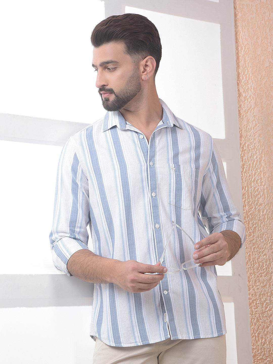 Blue Vertical Stripes 100% Cotton Shirt