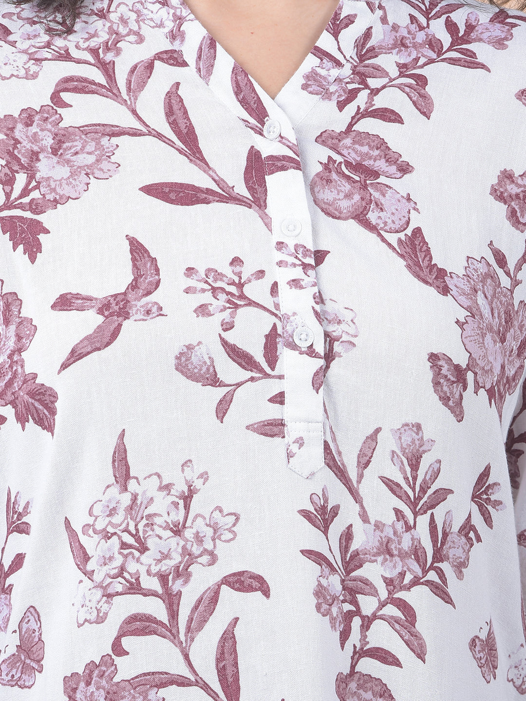 Wine Floral Printed Linen Top