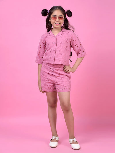 Pink Embellished 100% Cotton Shorts