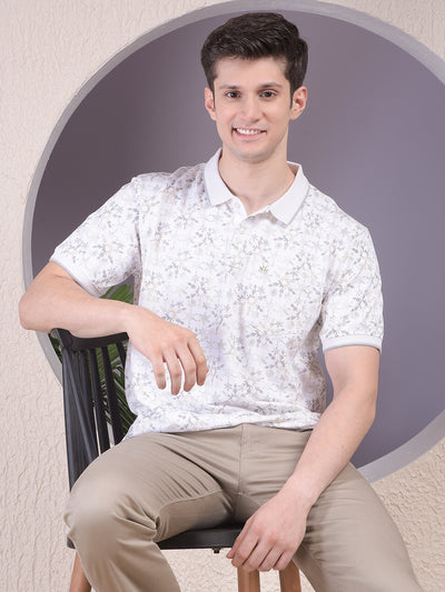 Olive Floral Print Polo-Neck T-Shirt