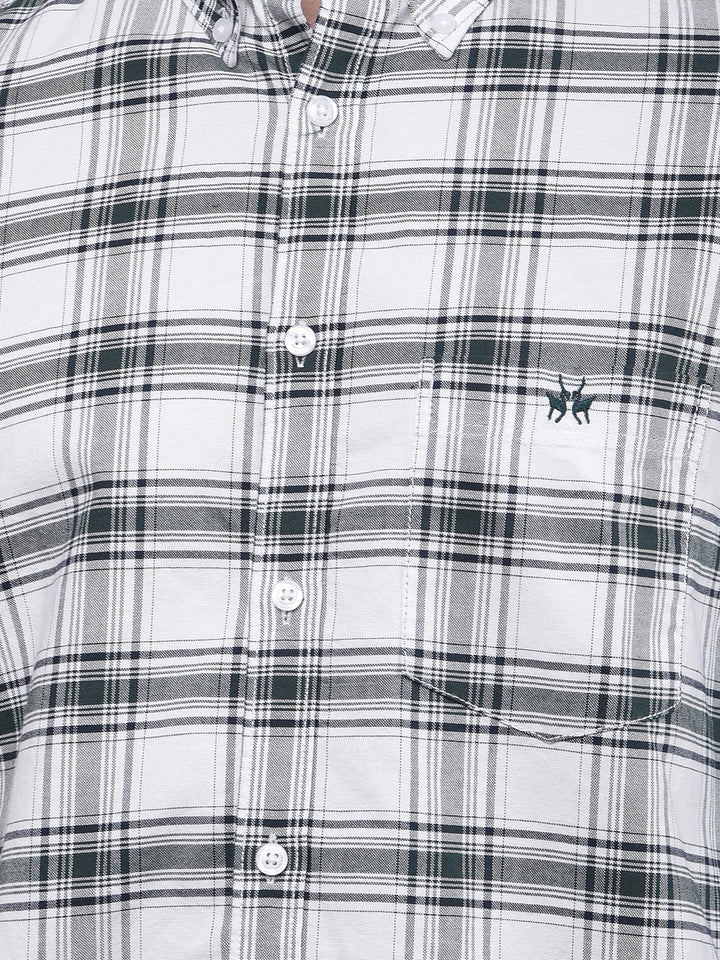 Green Checked Button-Down Collar 100% Cotton Shirt