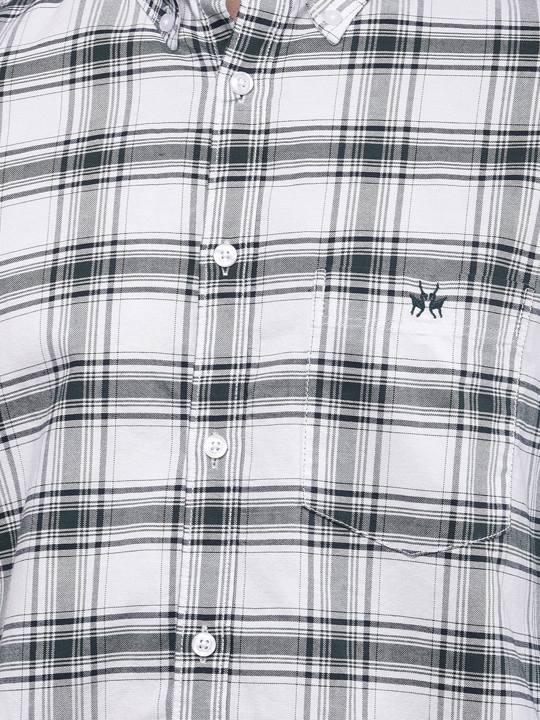 Green Checked Button-Down Collar 100% Cotton Shirt