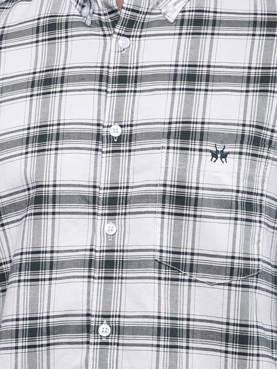 Green Checked Button-Down Collar 100% Cotton Shirt