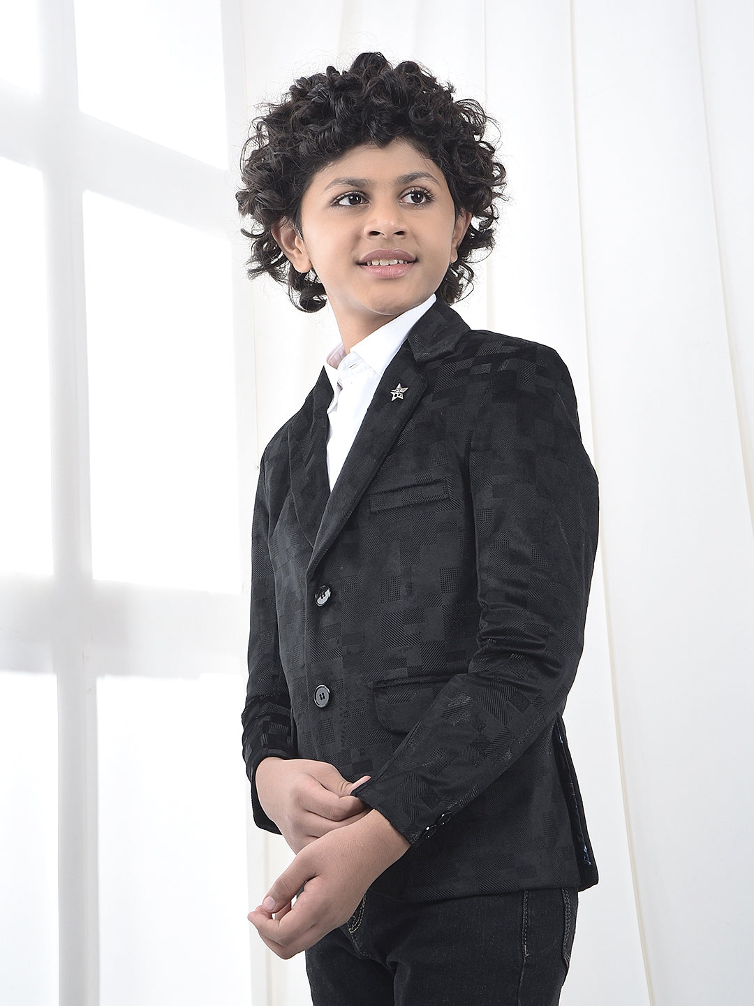 Black Jacquard Single-Breasted Blazer