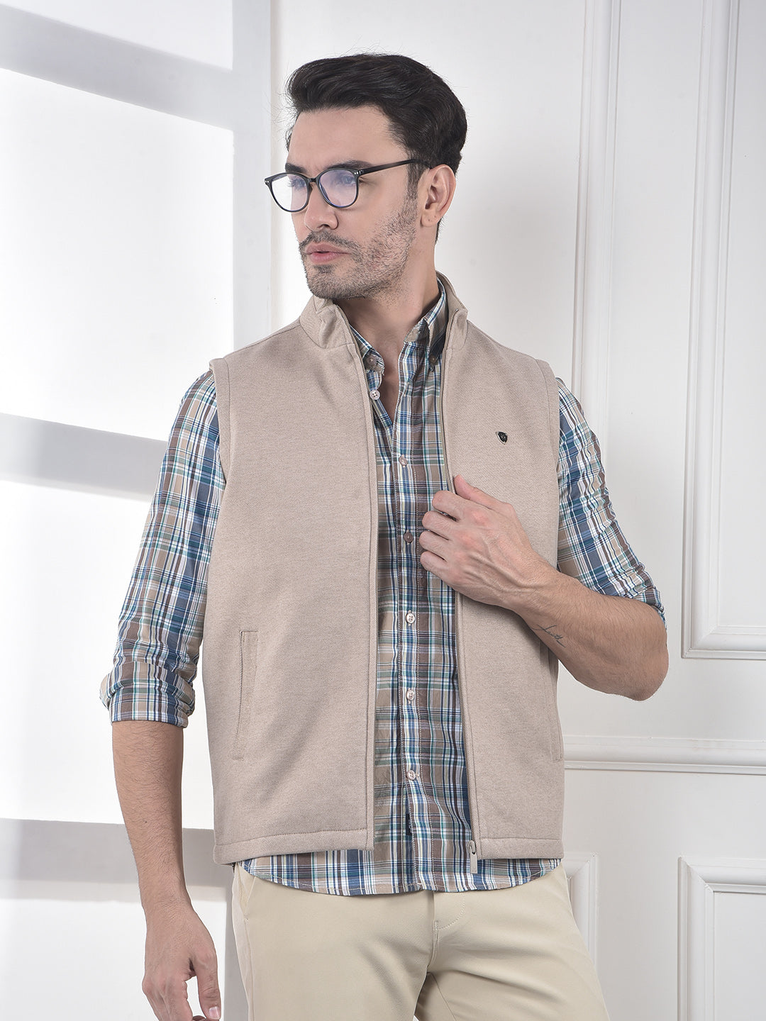 Beige Sleeveless Puffer Jacket