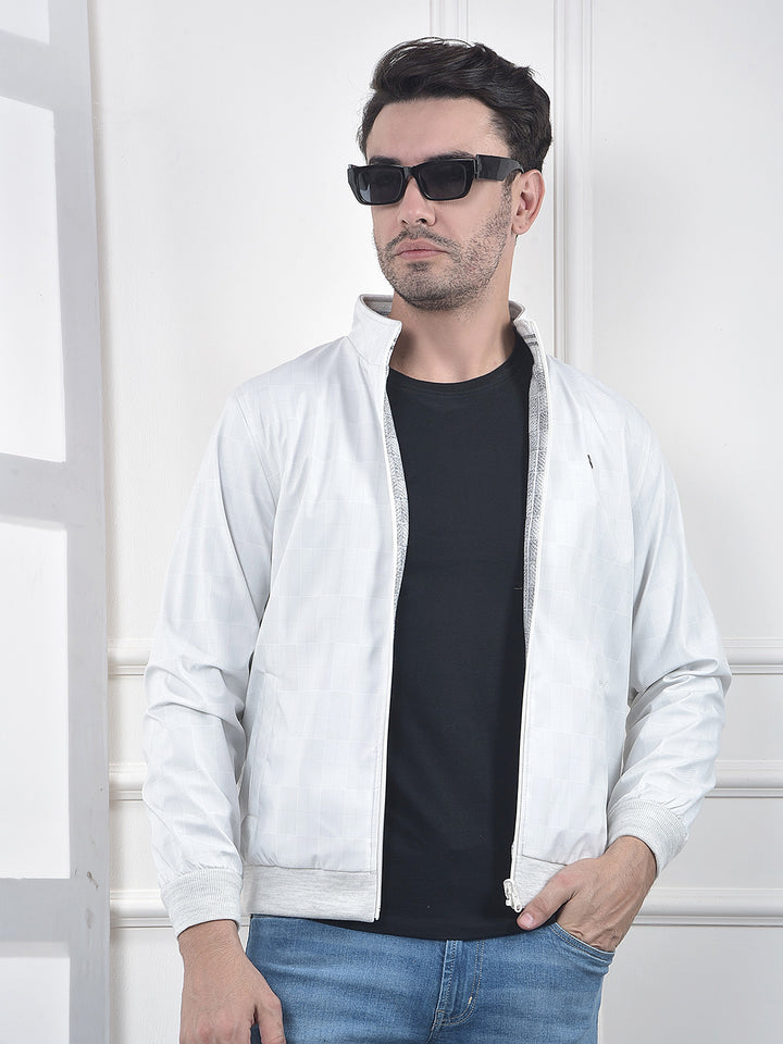 Off-White Reversible Checked Mock Collar Jacket