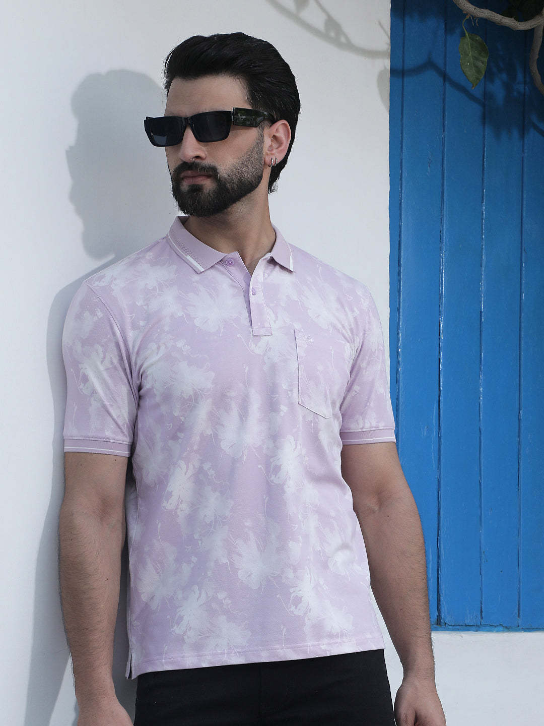 Pink Floral Print Polo Neck T-Shirt