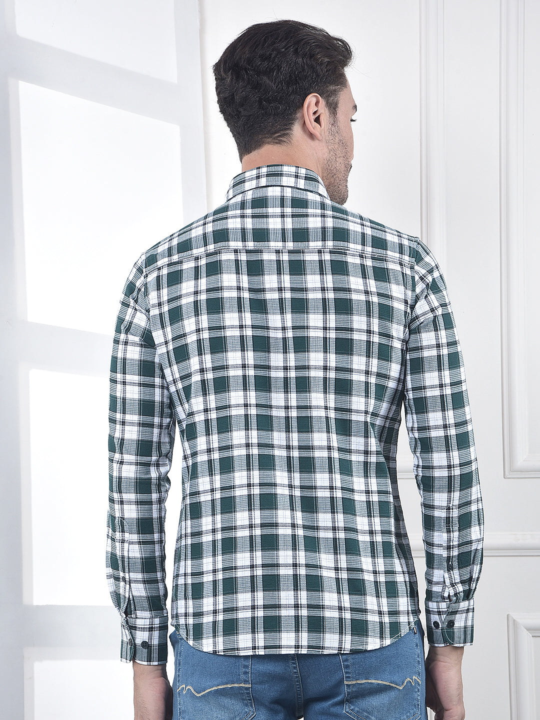 Green Checked 100% Cotton Casual Shirt