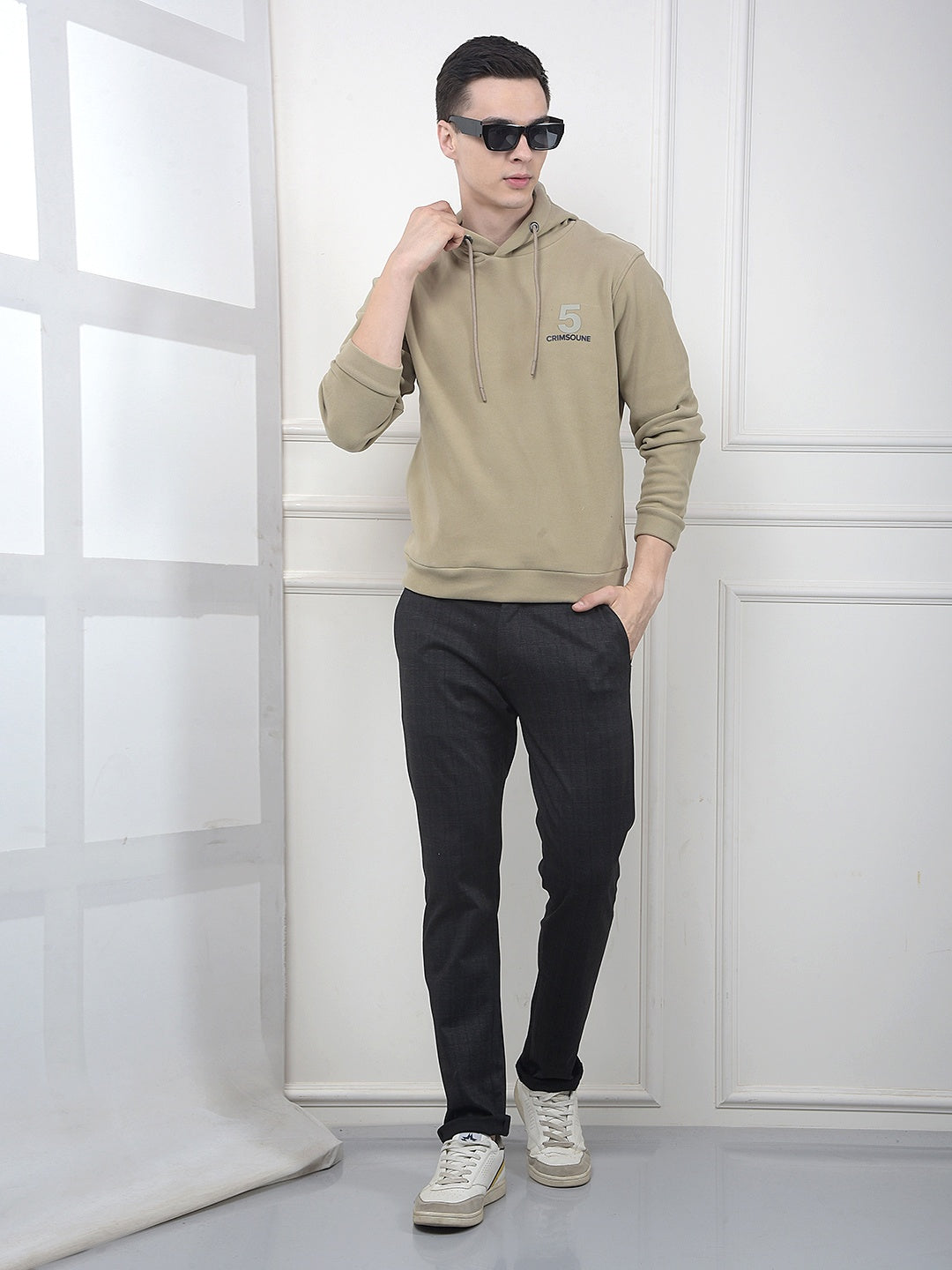 Beige Graphic Print Hooded Neck Sweatshirt
