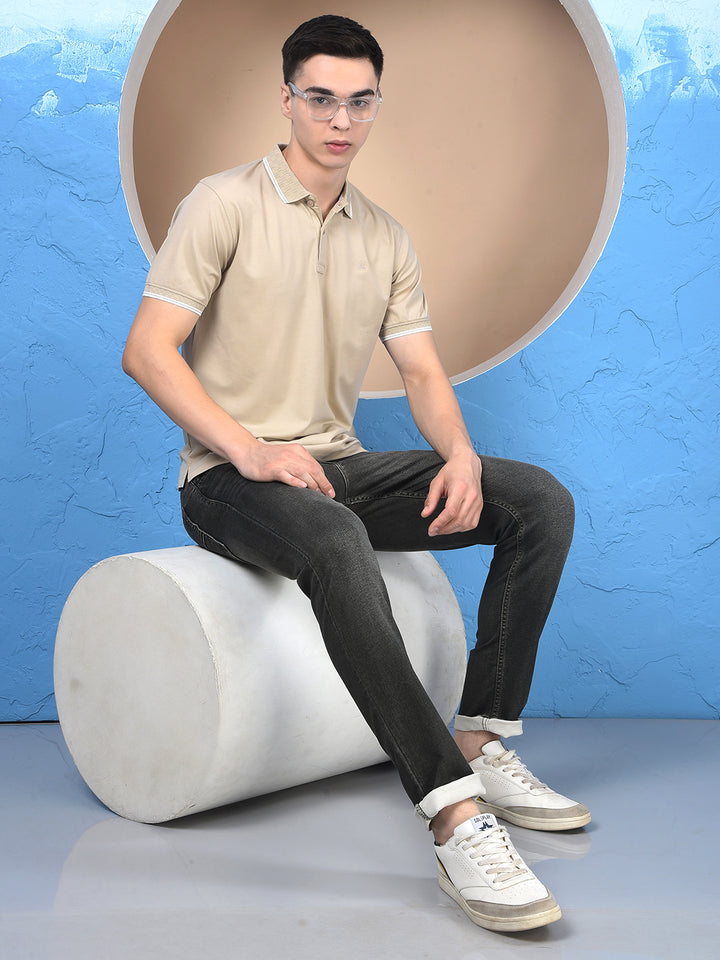 Beige Polo-Neck T-Shirt