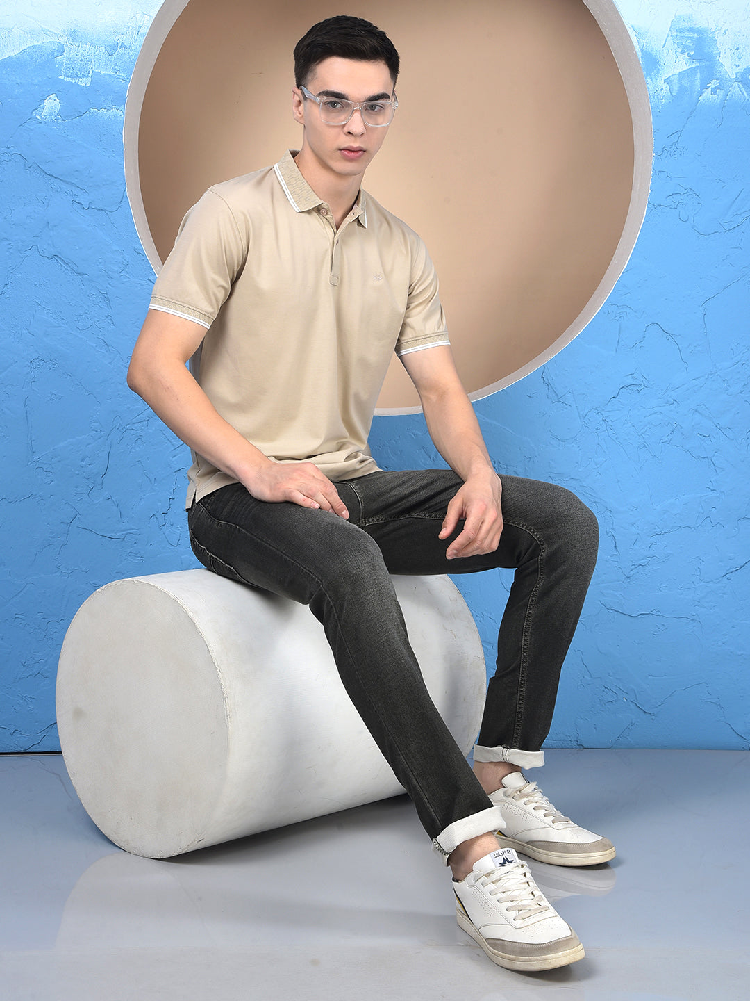 Beige Polo-Neck T-Shirt