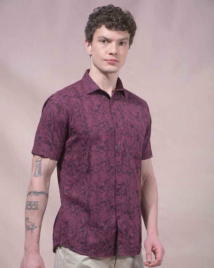 Deep Wine Botanical Pattern Shirt