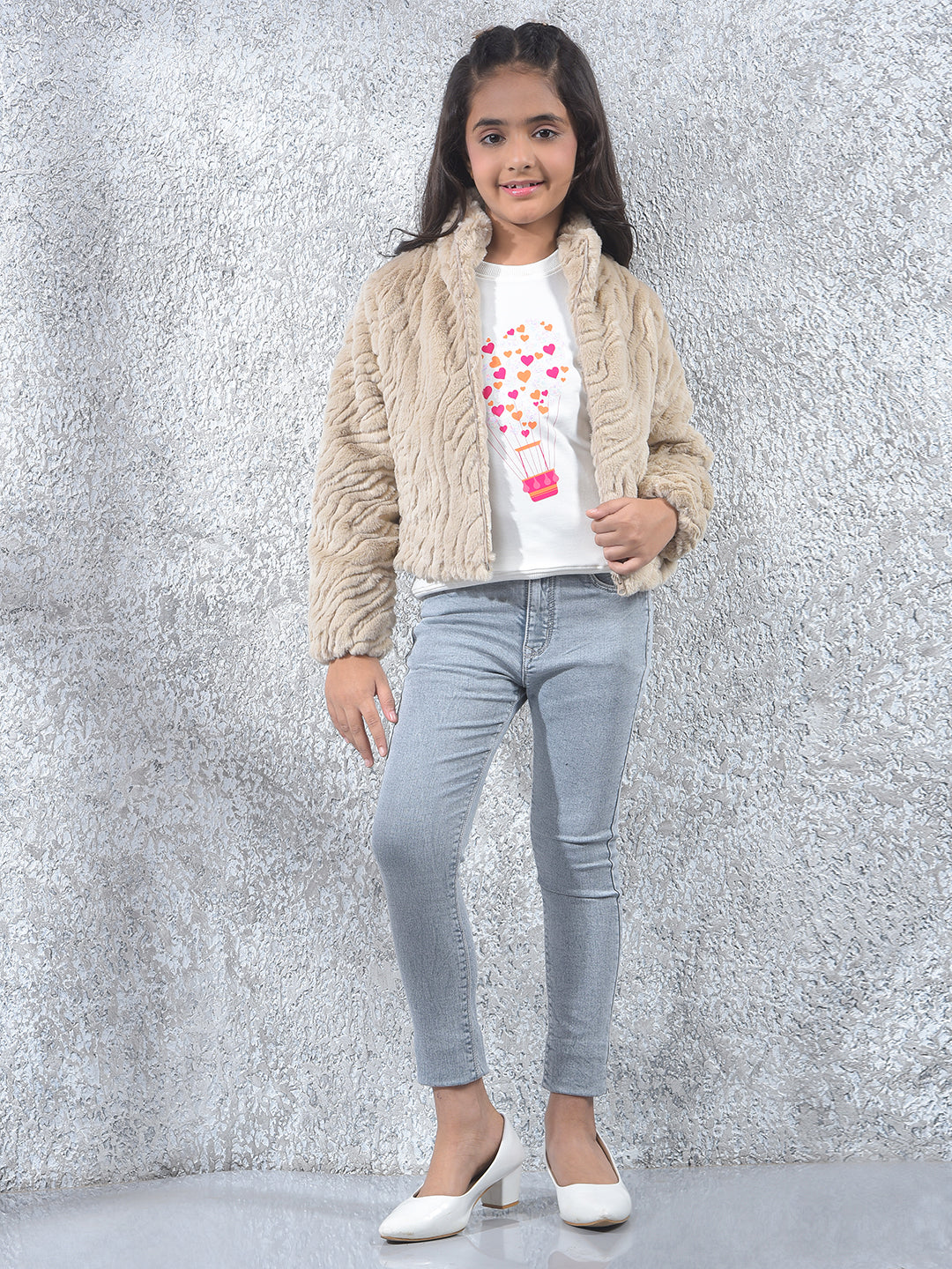 Beige High Neck Sherpa Jacket