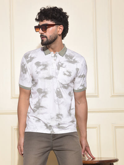Olive Printed Polo-Neck T-Shirt