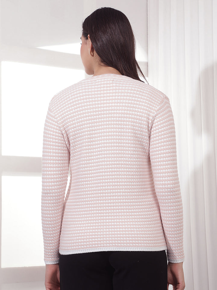 Pink Printed V-Neck Cardigan