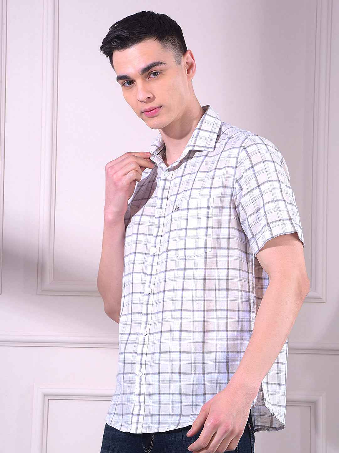 Olive Linen Checked Shirt