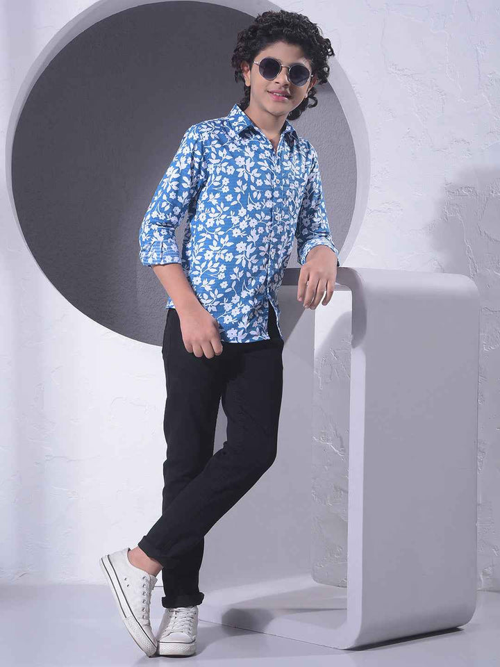 Blue Floral Print Shirt