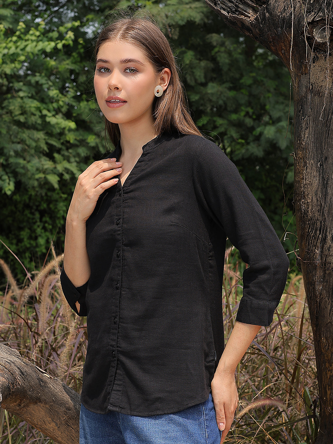 Black V-Neck 100% Cotton Shirt