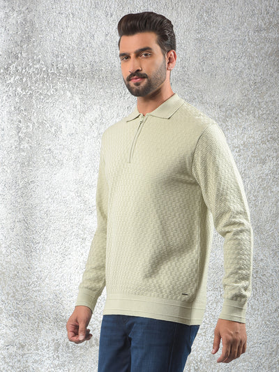Stretch Fabric Green Jacquard Sweater