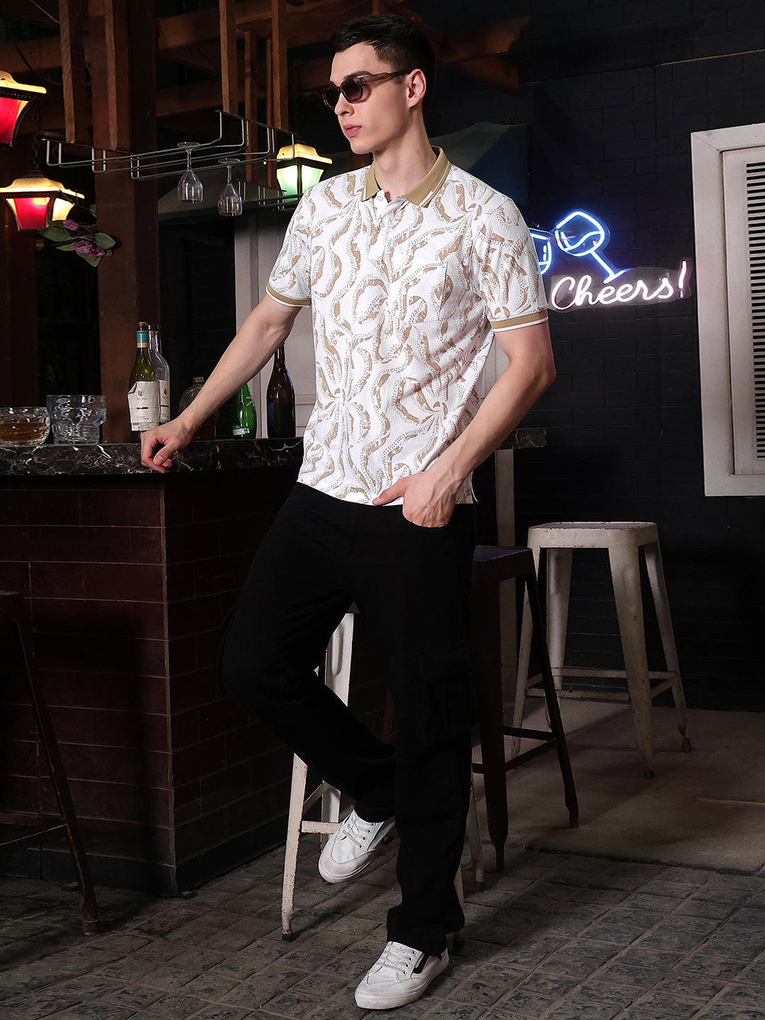 Beige Abstract Print T-Shirt