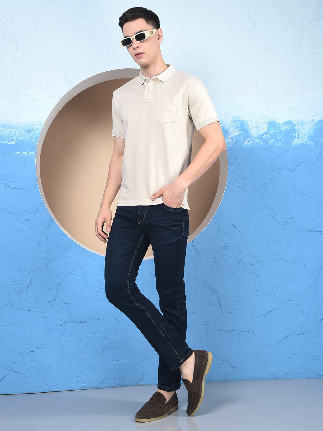 Beige Polo Neck T-Shirt