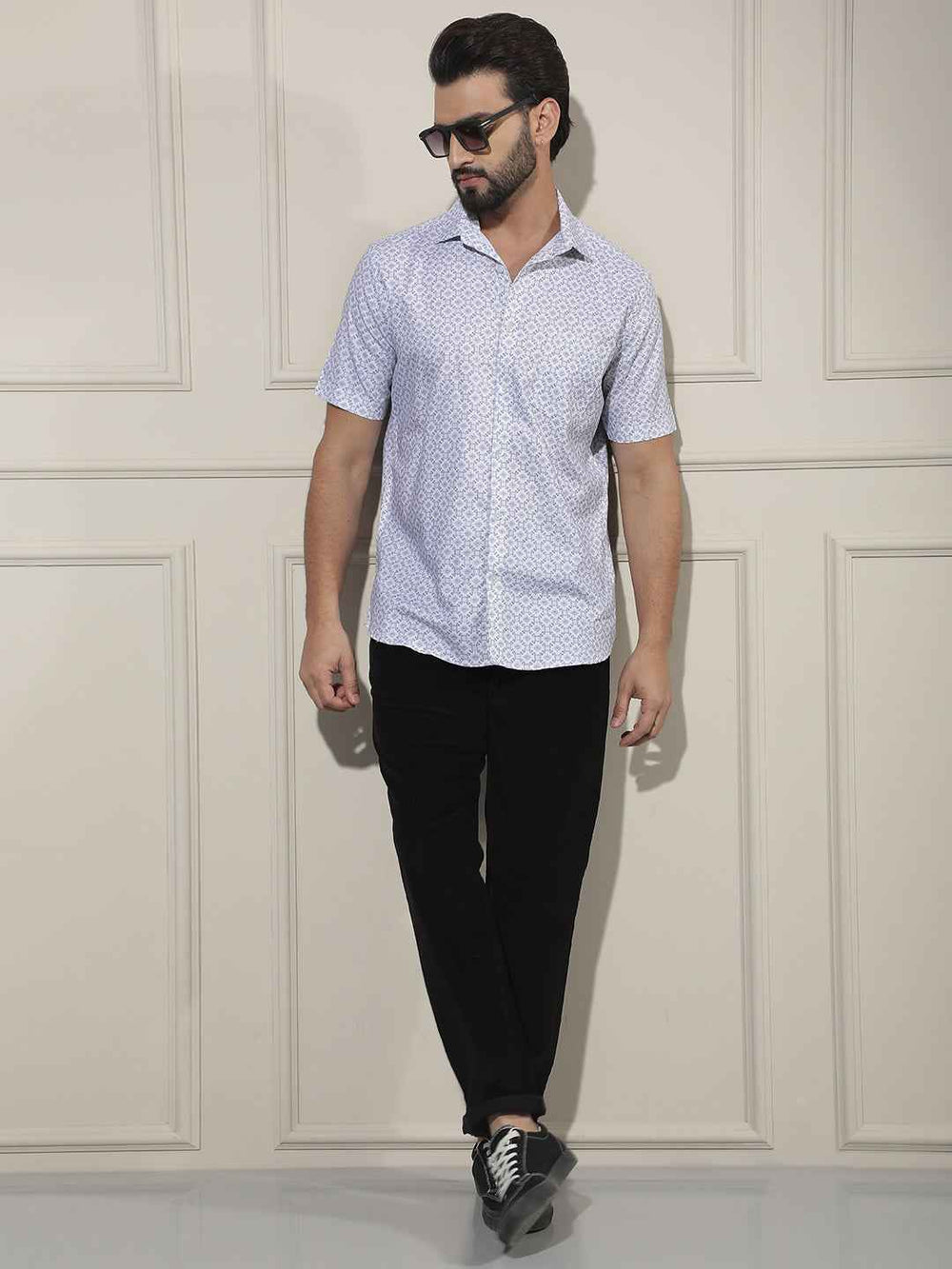 White Geometric Print Shirt