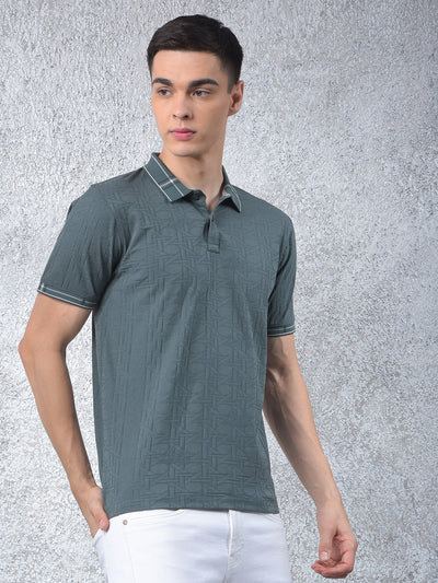 Green Printed Polo-Neck T-Shirt
