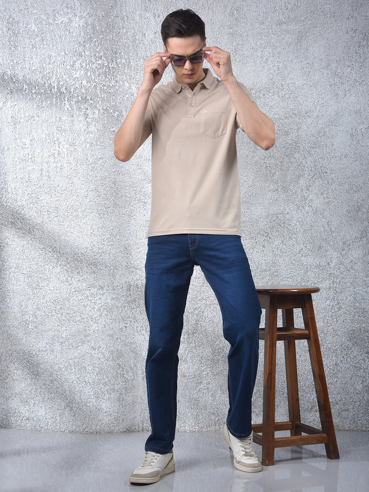 Beige Polo-Neck T-Shirt