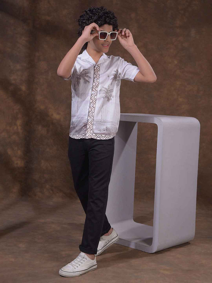 Brown Floral Print Resort-Collar Shirt